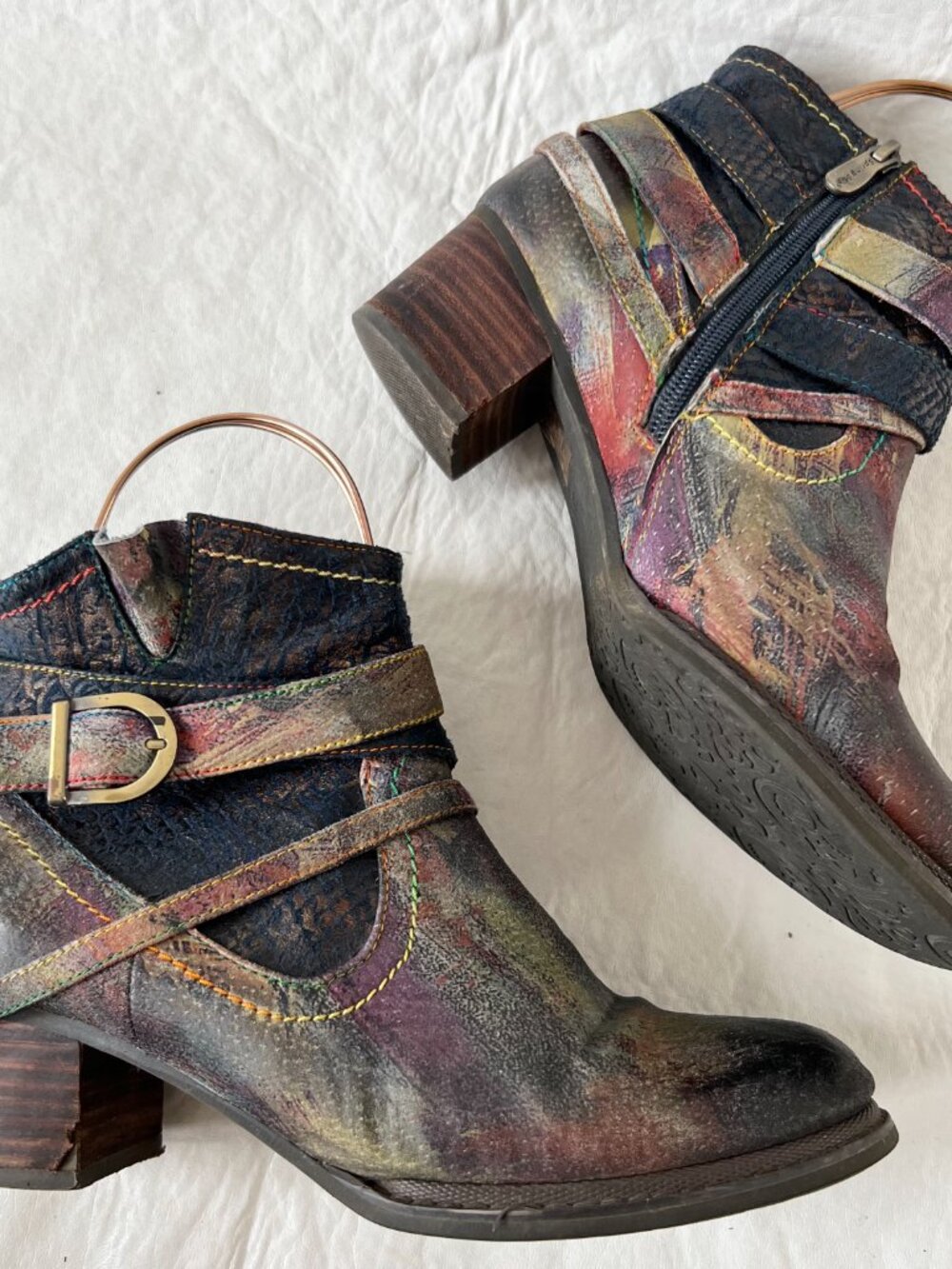 L'artiste Spring Step Shazzam boots 38 7.5 8 colorful rainbow block heel zip up - Picture 7 of 15